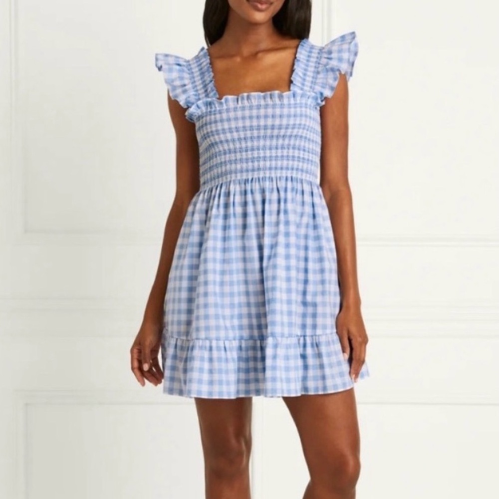 Hill House Mini Dress in Light Blue Gingham